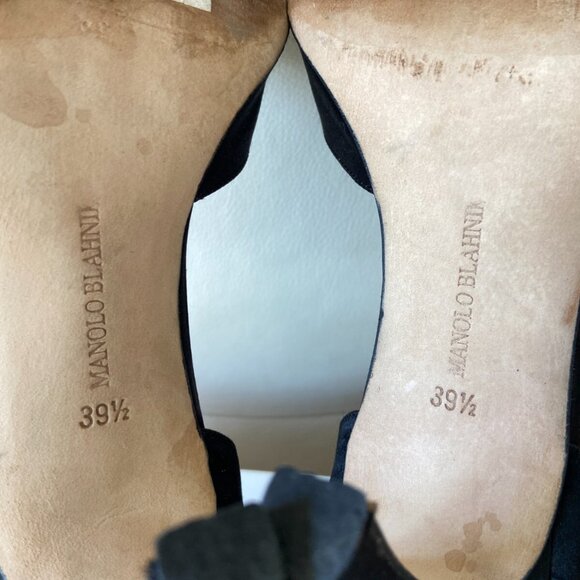 Manolo Blahnik Black Satin Crystal Jeweled Peep-Toe D'Orsay Pumps - Picture 10 of 10